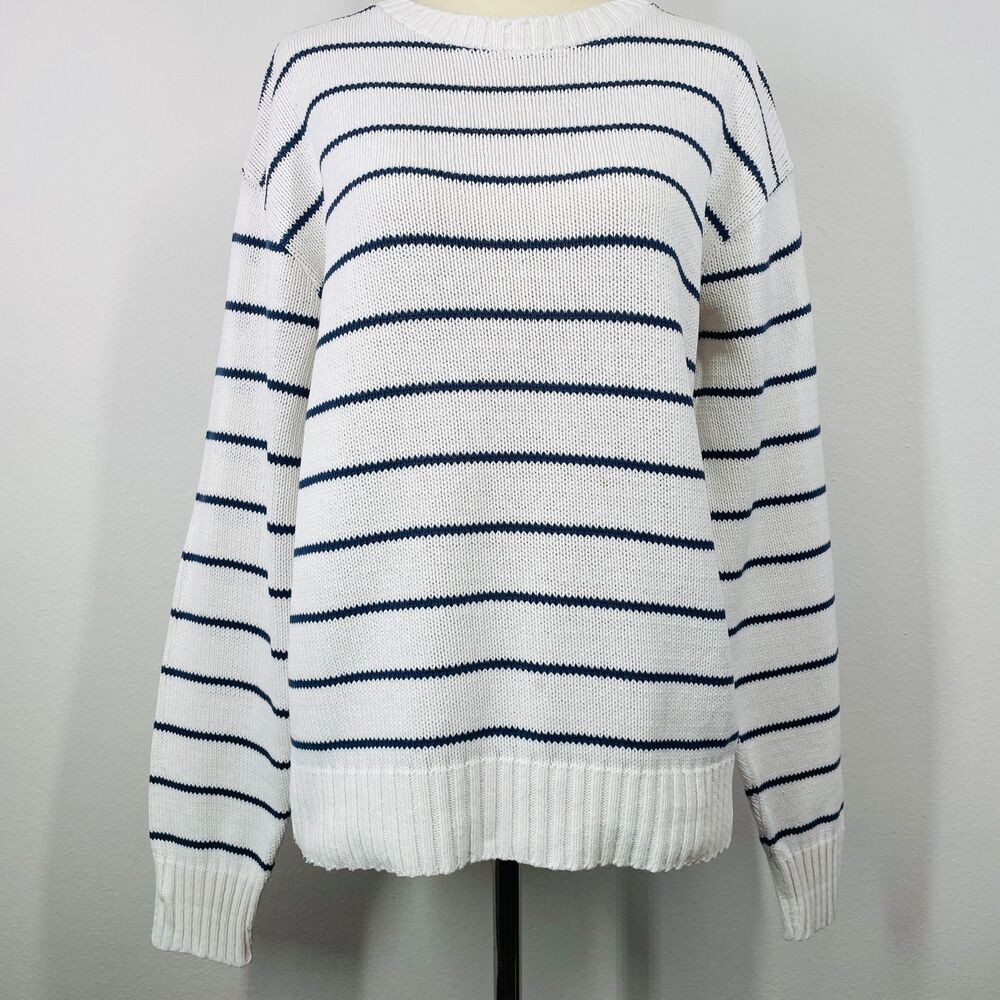 Vintage Striped White Blue Sweater Donnelly's Sweater  790 Collection USA Med